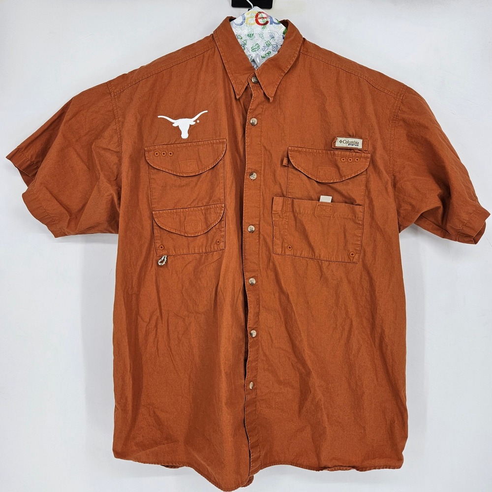 Texas Longhorns Shirt Mens XL Columbia PFG‎ Fishing Vented Short Sleeve Football